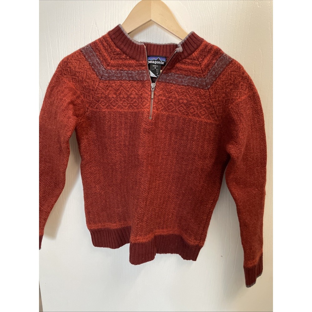 Vintage Patagonia Wool Nordic Sweater Women's Size S Red Multi Felted 1/4 Zip
